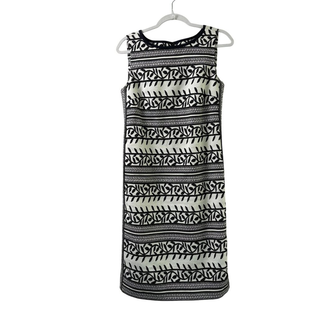 Tory Burch Laurie Embroidered Convertible Sheath Dress Size 6 Black White Vines